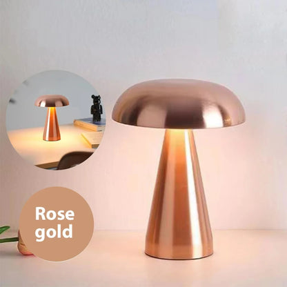 Mushroom Table Lamp Portable Touch Rechargeable LED Bedside Light Touch Control Reading Lamp for Bedroom Nightstands Metal