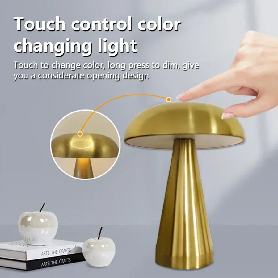 Retro LED Night Light Mushroom Touch Sensor Desk Lamp Rechargeable Reading Lights for Bedroom Restaurant Bar Decor Lighting