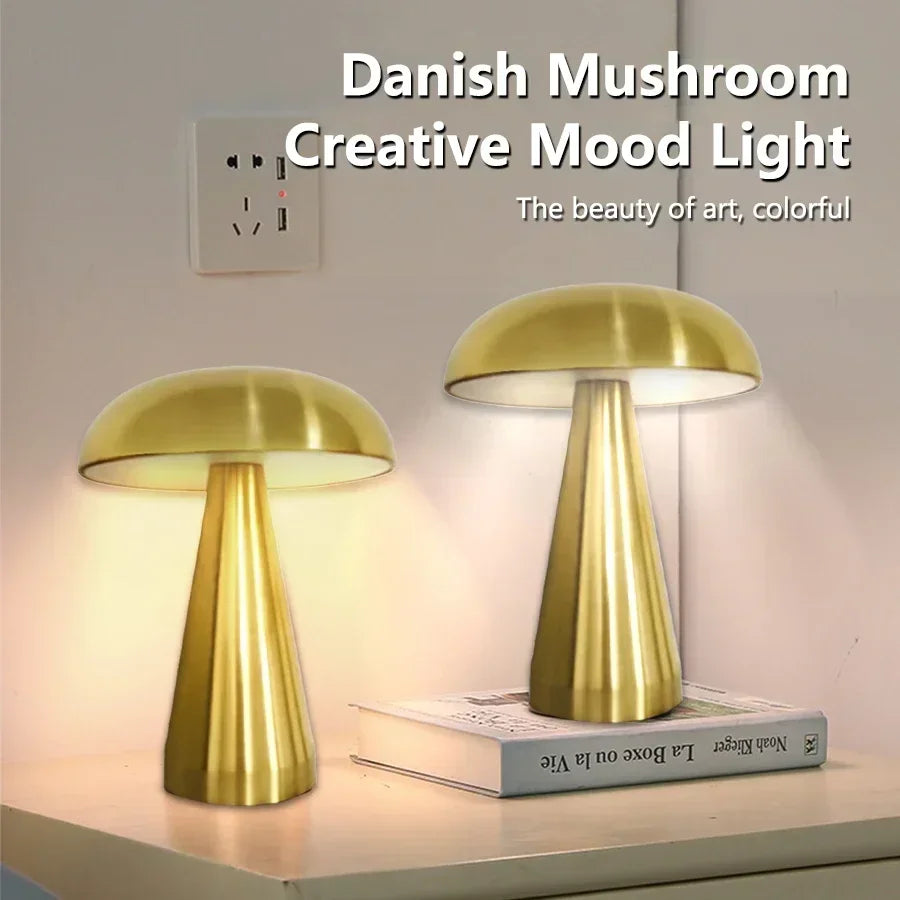 Retro LED Night Light Mushroom Touch Sensor Desk Lamp Rechargeable Reading Lights for Bedroom Restaurant Bar Decor Lighting