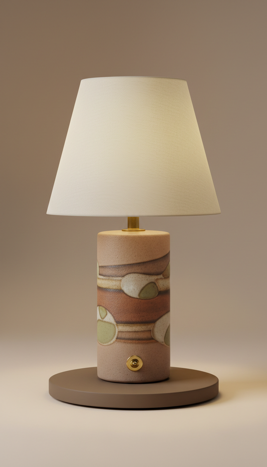 Ceramic Table Lamp with Walnut Base